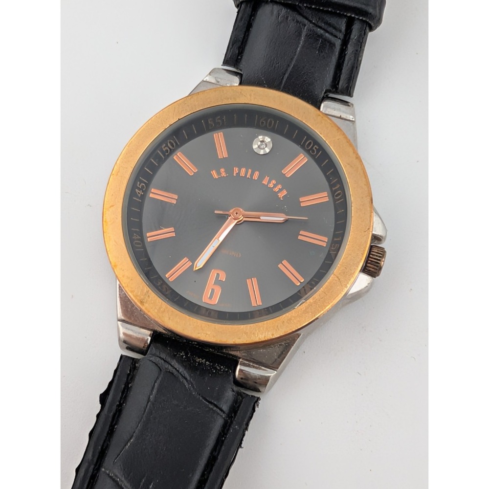 U.S. Polo Assn. Women's Watch 34mm Case Black Faux Leather Band- New Battery